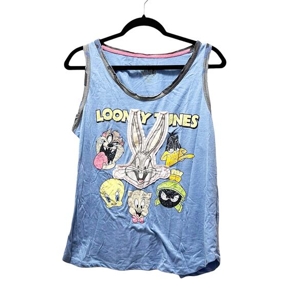 Looney Tunes Bugs Bunny Sleeveless Heather Blue Scoop Tank Top Size XL Sleep - Picture 1 of 6